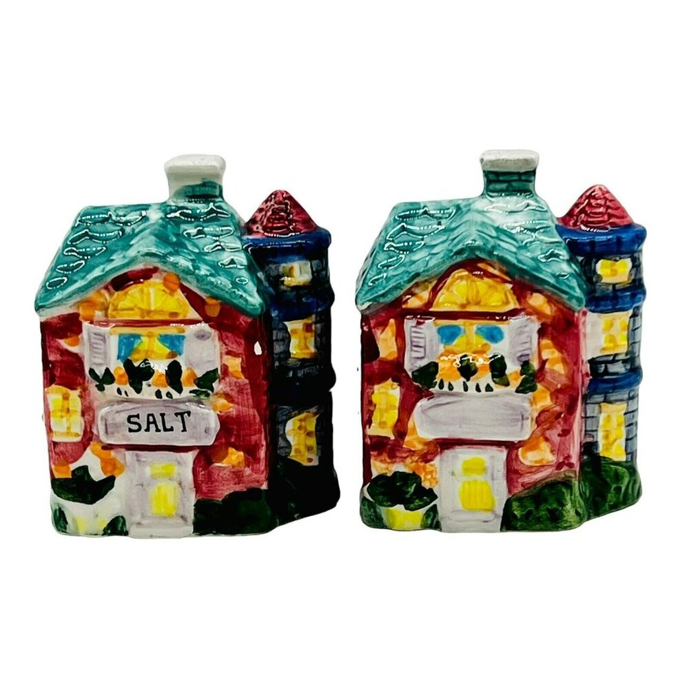Vintage Red House Turret Salt Pepper Shakers Japan‎ Ceramic 3.5 inch